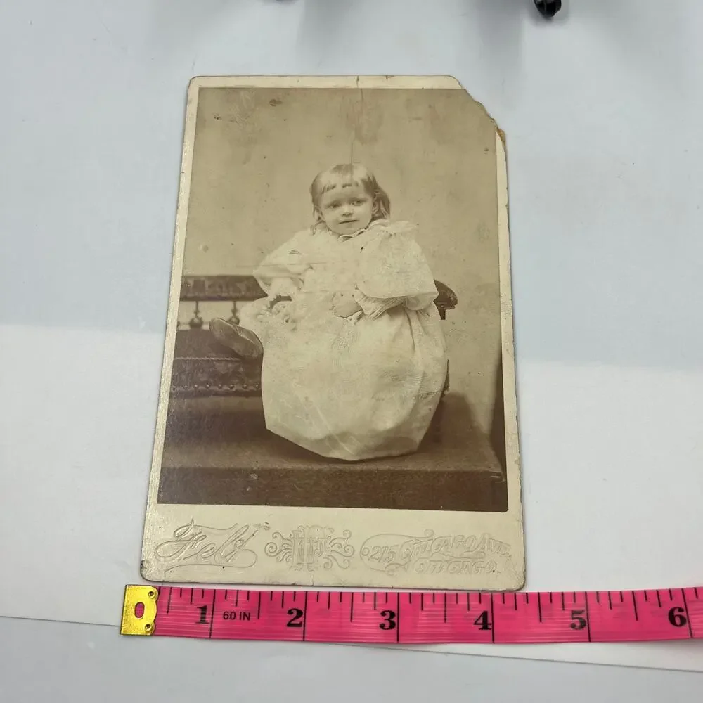 Antique Mounted‎ Black White Photo Gown Baby 1800's 215 East Chicago Avenue